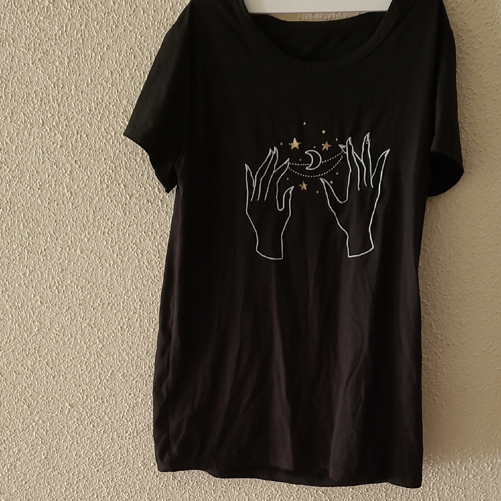 Black Graphic Tee with Celestial Design